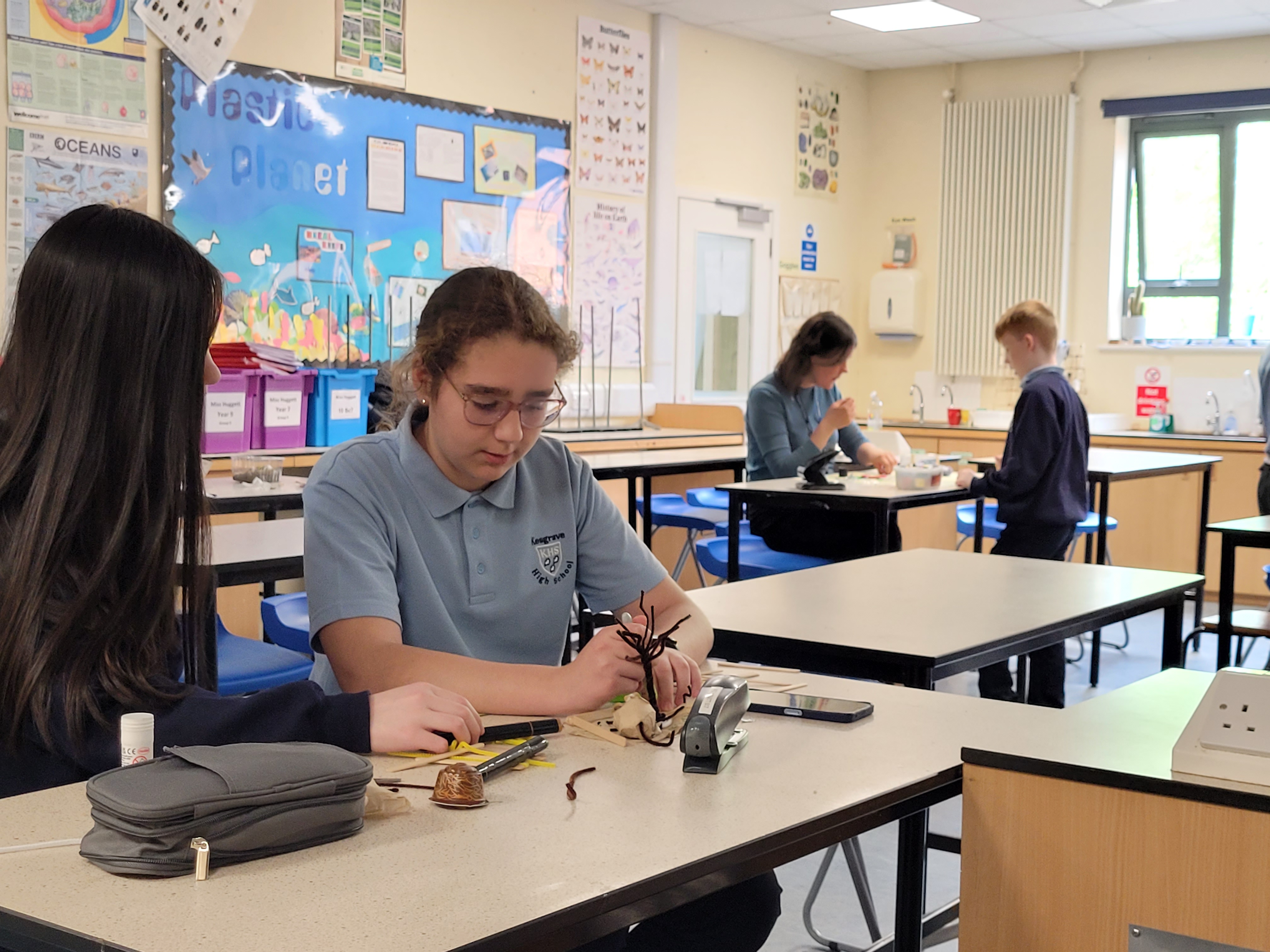 Pupils working on artwork 