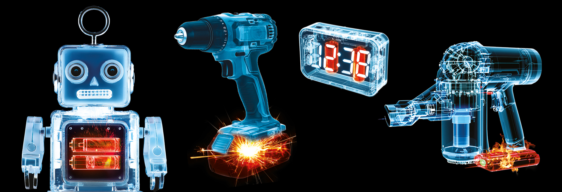 Xray images showing batteries in electrical items 