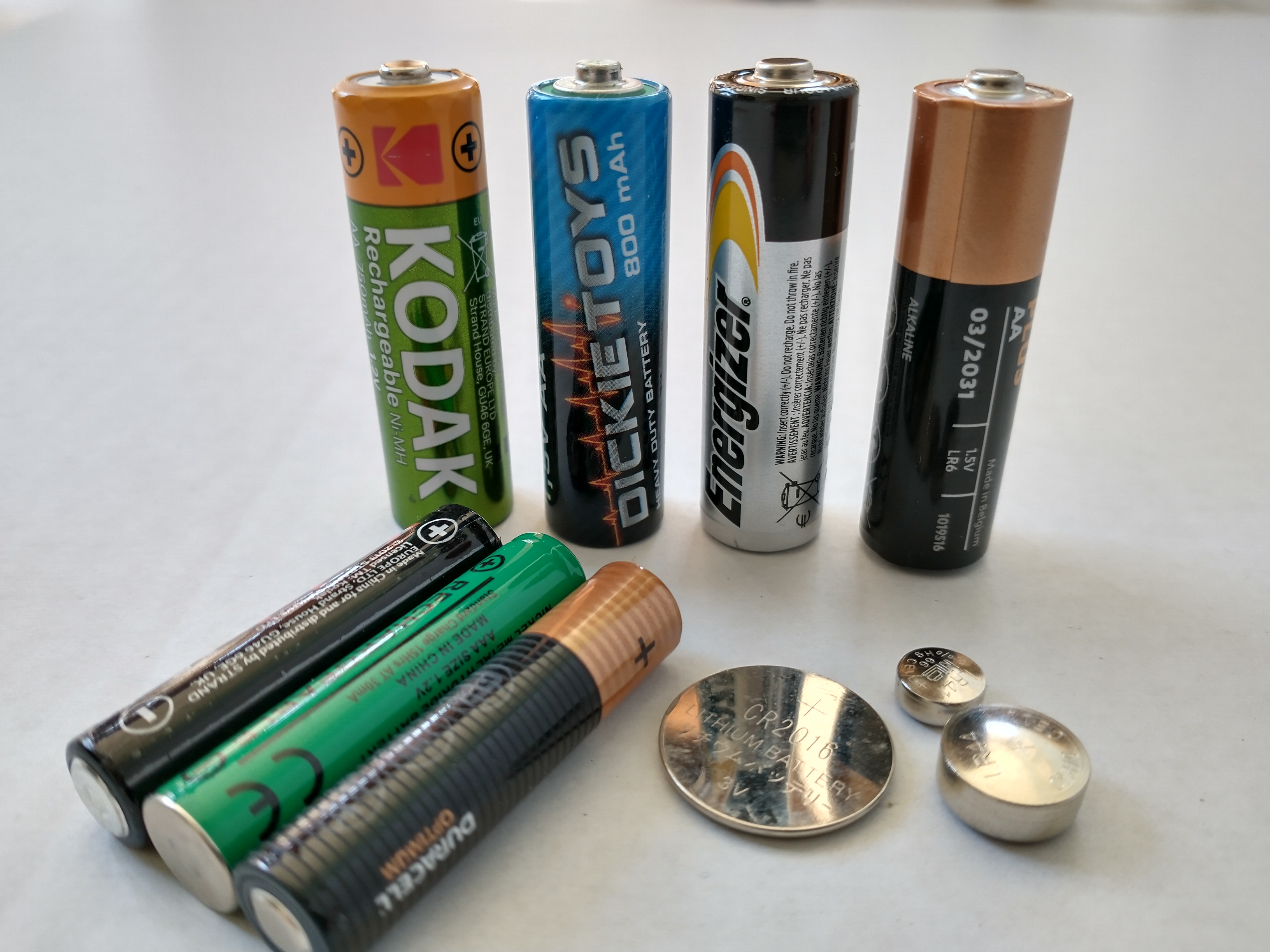 Several batteries of different colours and sizes