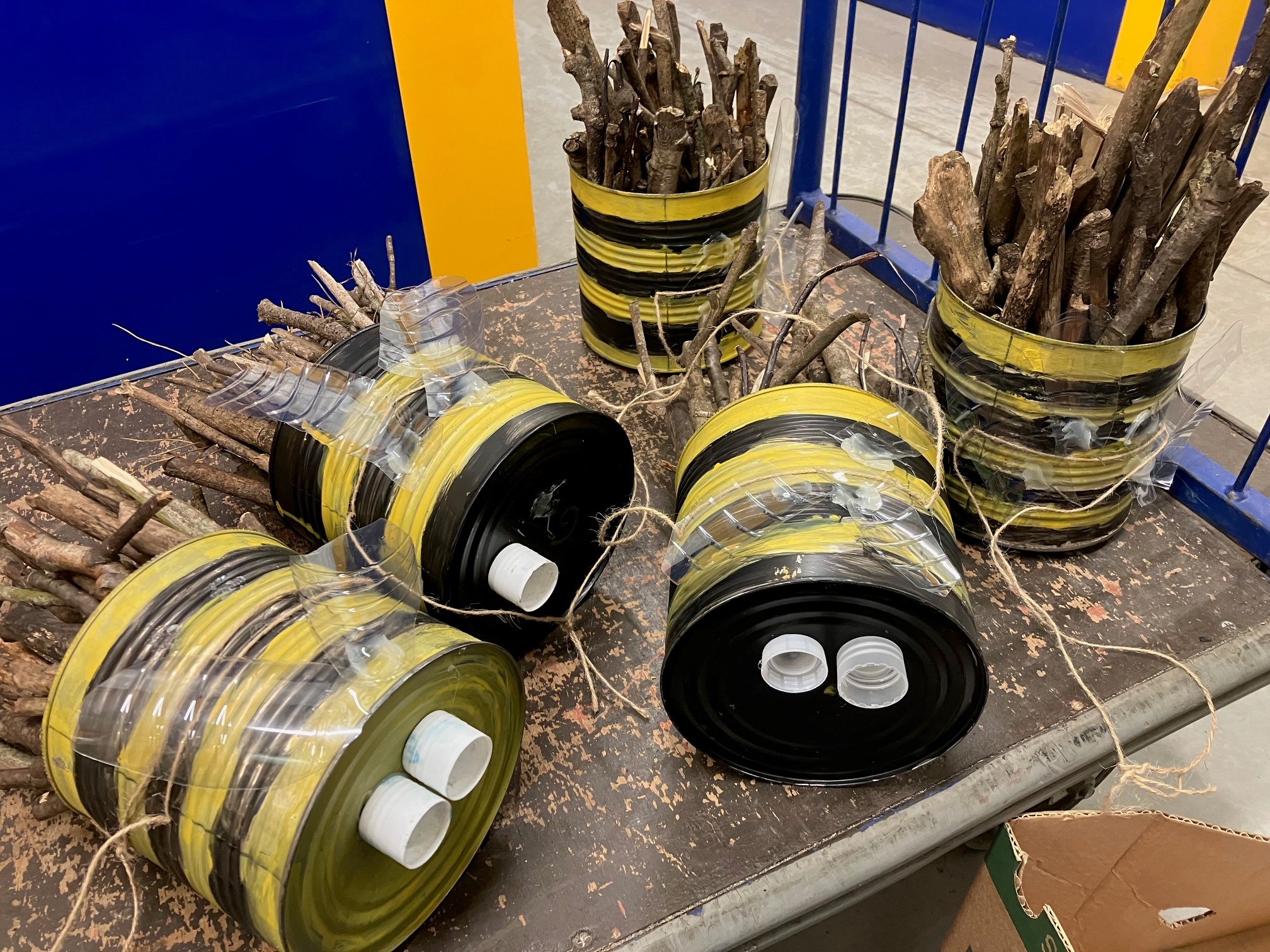 Bees made from tin cans 