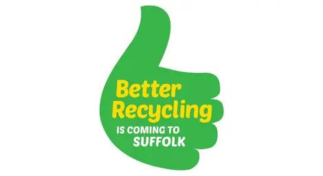 Green thumb with wording 'Better Recycling is coming to Suffolk'
