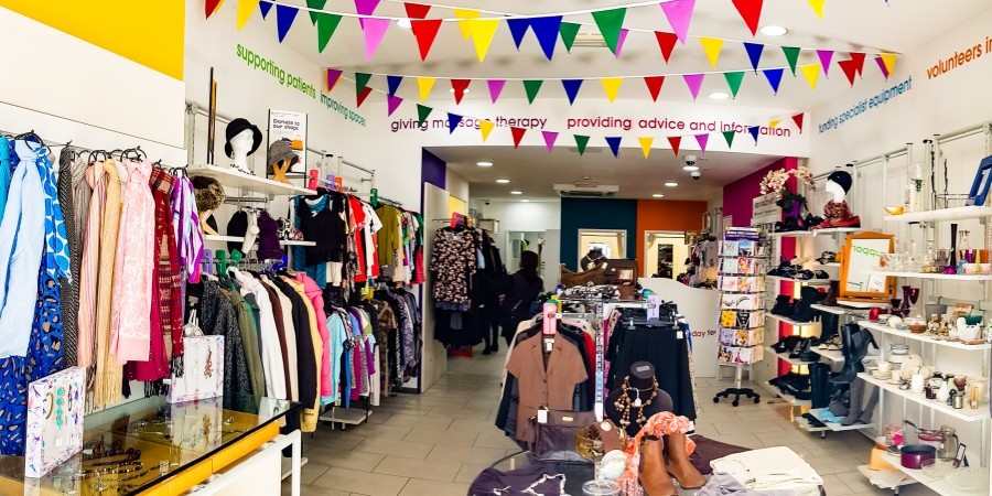 The inside of a charity shop