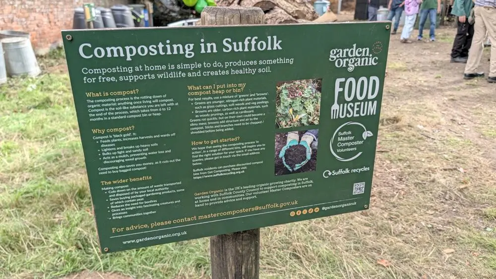 Board explaining composting in Suffolk.