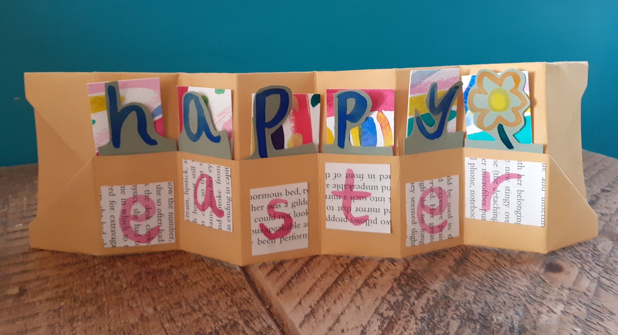 Homemade card that says Happy Easter