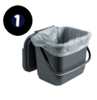 Food waste caddy with liner in and number 1 in corner