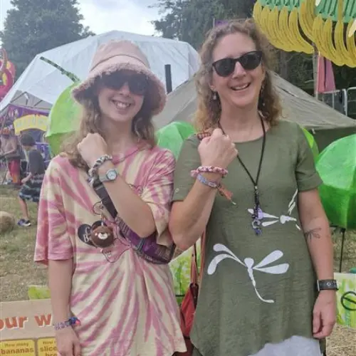 Mother and daughter with braided bracelets