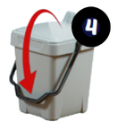 Food waste caddy with red arrow showing handle is locked and number 4 in corner.