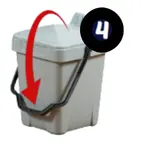 Food waste caddy with red arrow showing handle is locked and number 4 in corner.