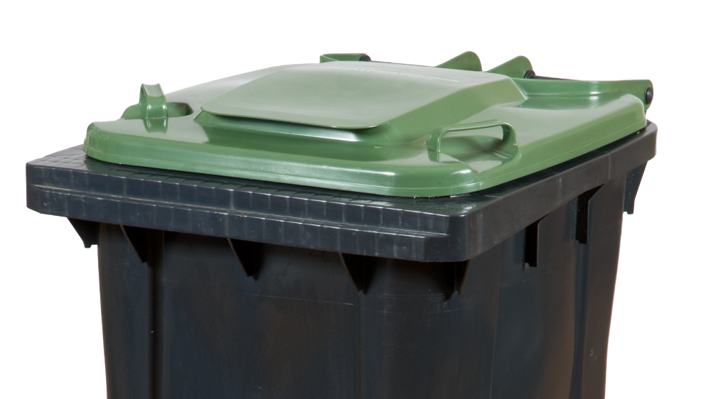Top of green-lidded recycling bin