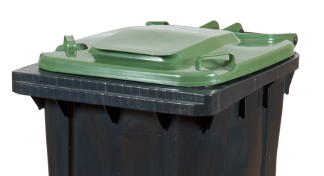 Top of green-lidded recycling bin