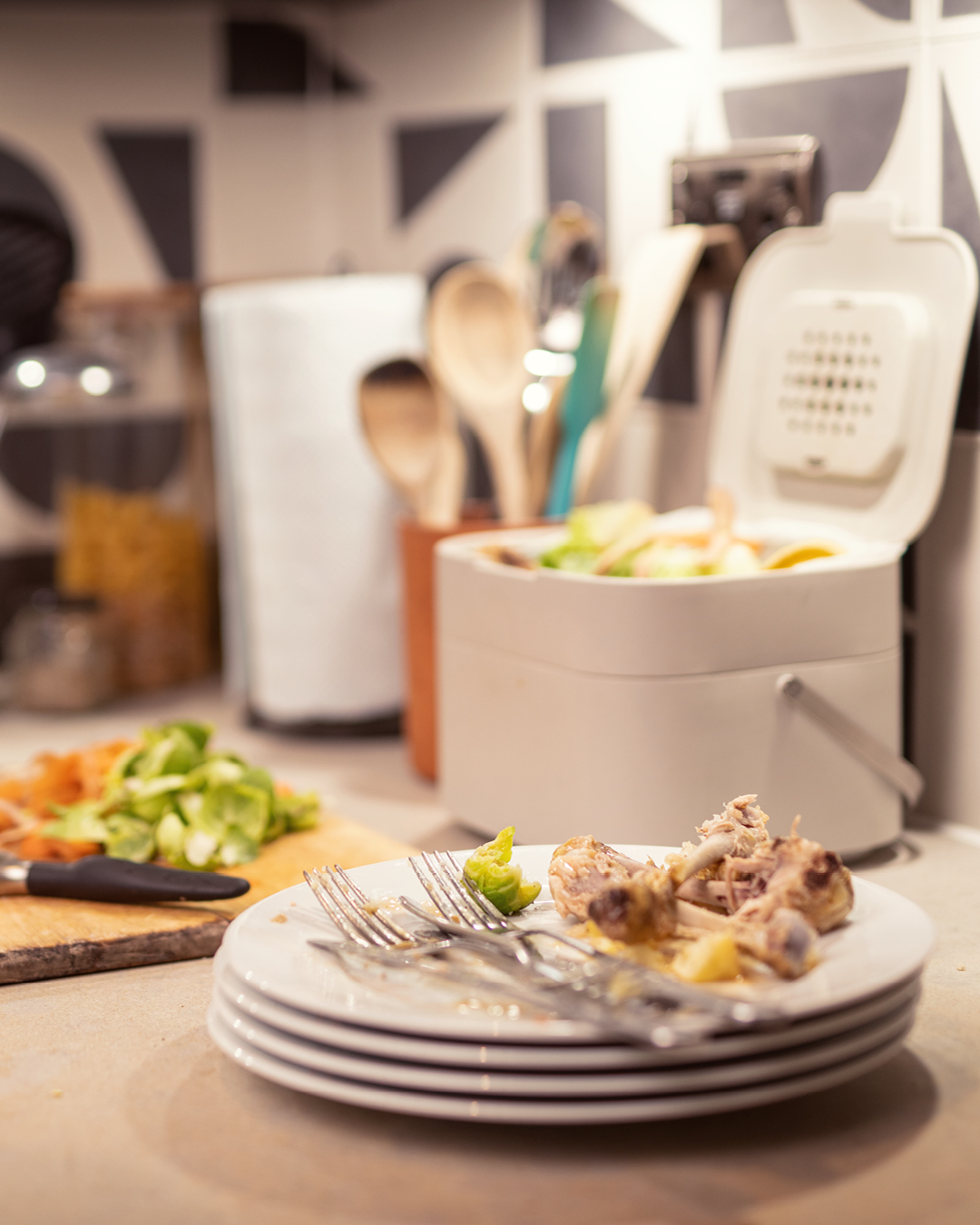 Leftover food waste on a plate.